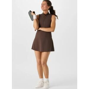 Recess Merrit Dress Brown Sleeveless Half Zip Stand-up Collar Mini Sports Size L